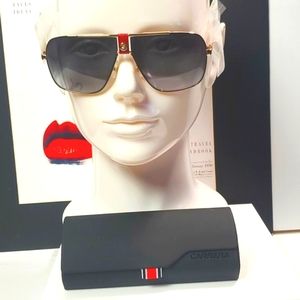 Carrera Aviator Unisex Sunglasses Black and Gold w/ Red